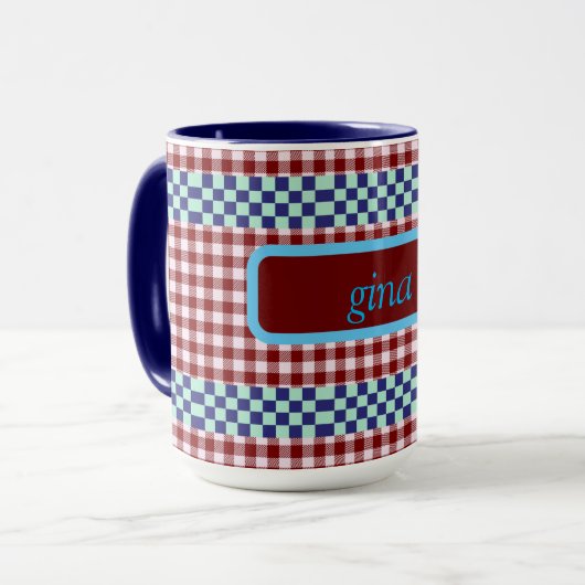 Plaid Gingham gepersonaliseerd Mok (Voorkant links)