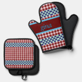 Plaid Gingham gepersonaliseerd Ovenwant & Pannenlap Set (Voorkant / Achterkant)