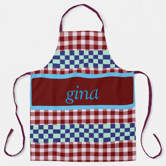 Plaid Gingham gepersonaliseerd Schort (Voorkant)