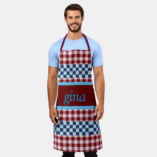 Plaid Gingham gepersonaliseerd Schort (Gedragen)