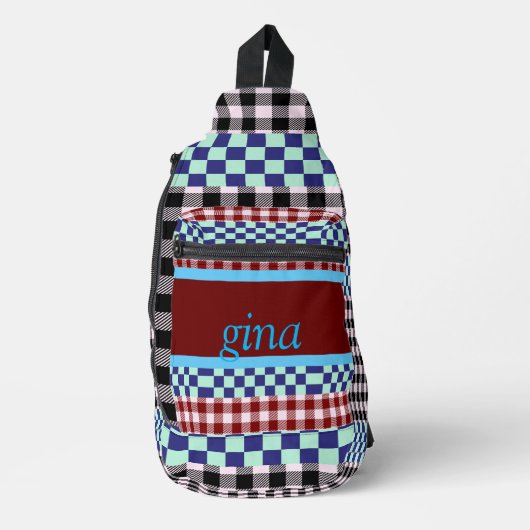 Plaid Gingham gepersonaliseerd Sling Bag (Voorkant)