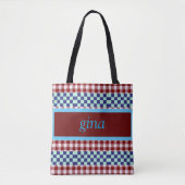 Plaid Gingham gepersonaliseerd Tote Bag (Voorkant)