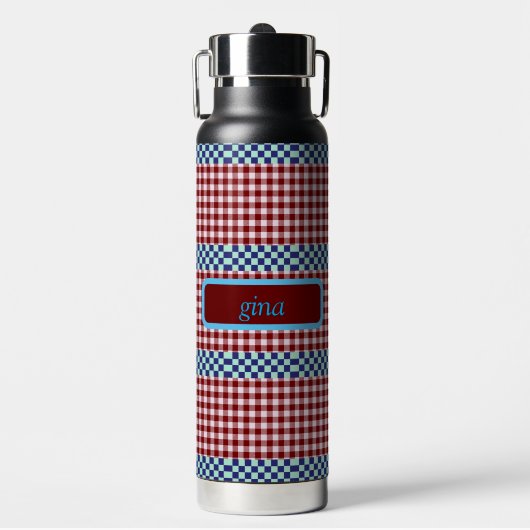 Plaid Gingham gepersonaliseerd Waterfles (Voorkant)