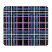 Plaid Glass Cutting Board – Bold Blue & Lavender Snijplank (Voorkant)