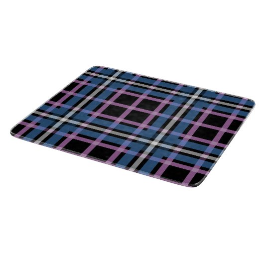 Plaid Glass Cutting Board – Bold Blue & Lavender Snijplank (Hoek)