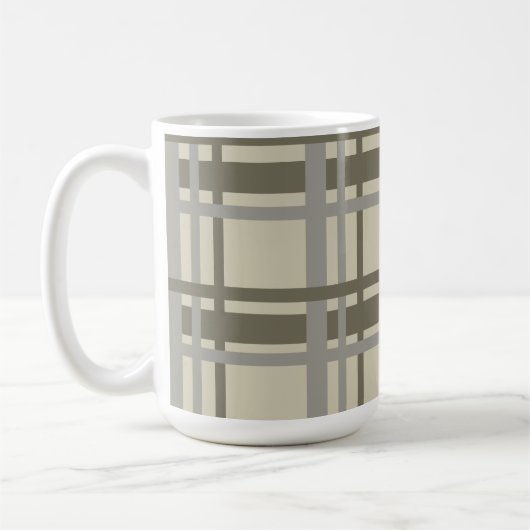 Plaid gray and cream koffiemok (Links)