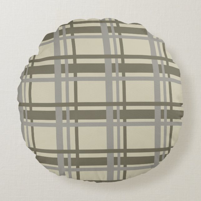 Plaid gray and cream rond kussen (Voorkant)
