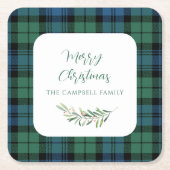 Plaid Green Check Kerstvakantie Tartan Kartonnen Onderzetters (Voorkant)