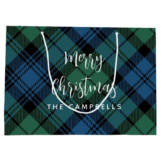 Plaid Green Check rustieke kerst Campbell Tartan Groot Cadeauzakje (Achterkant)