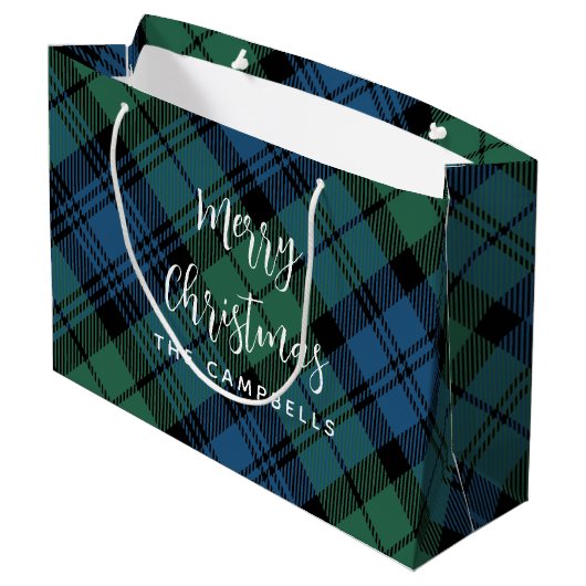 Plaid Green Check rustieke kerst Campbell Tartan Groot Cadeauzakje (Achterkant Gekanteld)