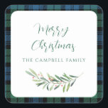 Plaid Green Christmas Holiday Tartan Vierkante Sticker<br><div class="desc">Wikkel uw kerstcadeaus in feestelijke stijl met onze Christmas Clan Campbell Tartan Green Plaid sticker. Dit klassieke en tijdloze ontwerp brengt een vleugje warmte en traditie naar uw uitnodigingen. Het groene tartan patroon roept de gezellige geest van het seizoen op, waardoor het ideaal is voor Kerstmis, Nieuwjaar en al je...</div>