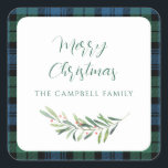 Plaid Green Christmas Holiday Tartan Vierkante Sticker<br><div class="desc">Wikkel uw kerstcadeaus in feestelijke stijl met onze Christmas Clan Campbell Tartan Green Plaid sticker. Dit klassieke en tijdloze ontwerp brengt een vleugje warmte en traditie naar uw uitnodigingen. Het groene tartan patroon roept de gezellige geest van het seizoen op, waardoor het ideaal is voor Kerstmis, Nieuwjaar en al je...</div>
