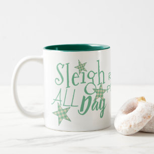Plaid Green Cream Star Typografie Sleigh De hele d Tweekleurige Koffiemok