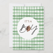 Plaid Green Football Baby shower Uitnodiging (Achterkant)