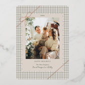 Plaid Green Gingham Scalloped Frame Tiny Bow Photo Folie Feestdagenkaart (Voorkant)
