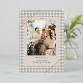 Plaid Green Gingham Scalloped Frame Tiny Bow Photo Folie Feestdagenkaart (Staand Voorkant)