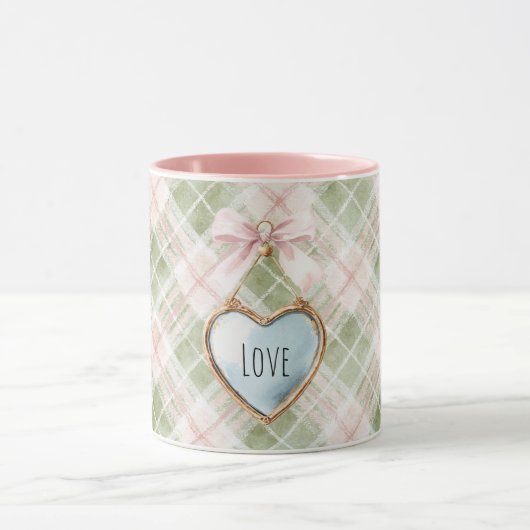Plaid Green Pink Bow Blue Gold Heart Love Mok (Midden)