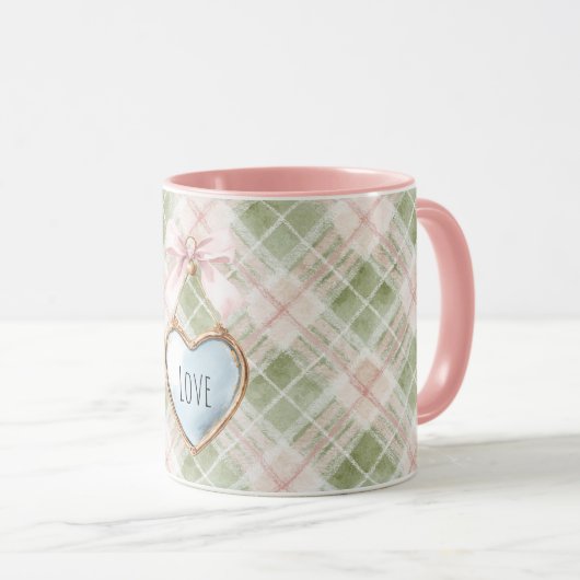 Plaid Green Pink Bow Blue Gold Heart Love Mok (Voorkant rechts)