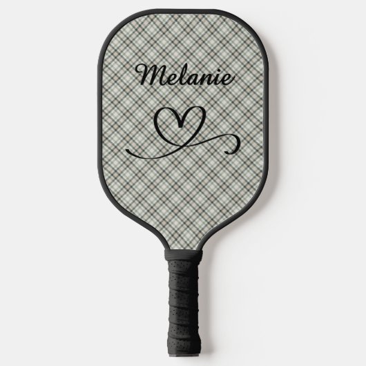 Plaid Greens and Beige Heart Pickleball Paddle (Voorkant)
