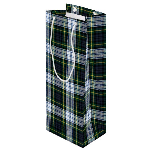 Plaid Groen Wit Gordon Tartan Feestelijke Partij Wijn Cadeautas (Achterkant Gekanteld)