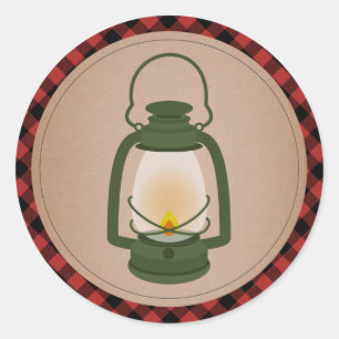 Plaid Groene Camping Lantern Ronde Sticker