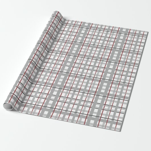 Plaid Happy Celebration Grijs Zilver Rood Plaid Cadeaupapier (Uitgerold)