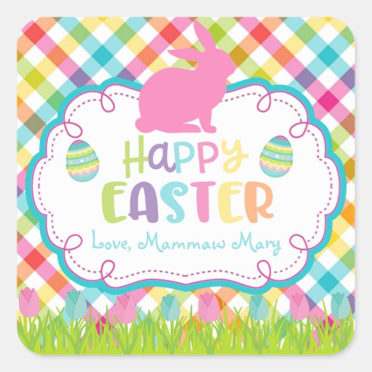  Plaid Happy Easter gepersonaliseerde stickers (Voorkant)