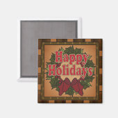 Plaid Happy Holiday Wreath Magneet (Voorkant / Achterkant)
