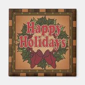 Plaid Happy Holiday Wreath Magneet (Voorkant)