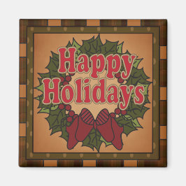Plaid Happy Holiday Wreath Magneet
