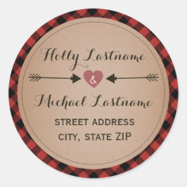 Plaid Hart Met Pijlen Adres Ronde Sticker