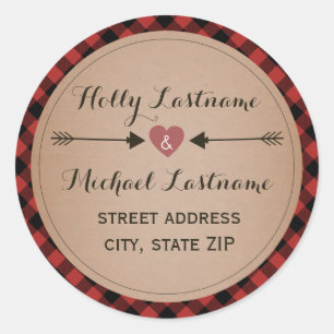 Plaid Hart Met Pijlen Adres Ronde Sticker