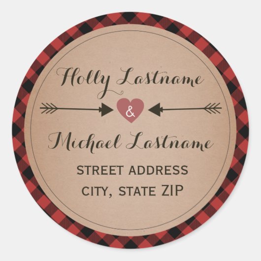 Plaid Hart Met Pijlen Adres Ronde Sticker (Voorkant)