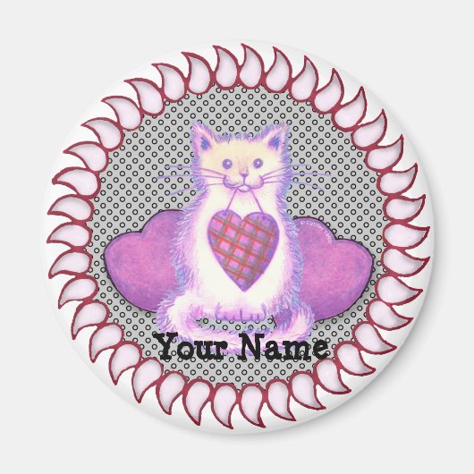 Plaid Heart Cat magneet (Voorkant)