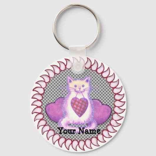 Plaid Heart Cat sleutelhanger (Voorkant)
