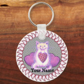 Plaid Heart Cat sleutelhanger (Voorkant)