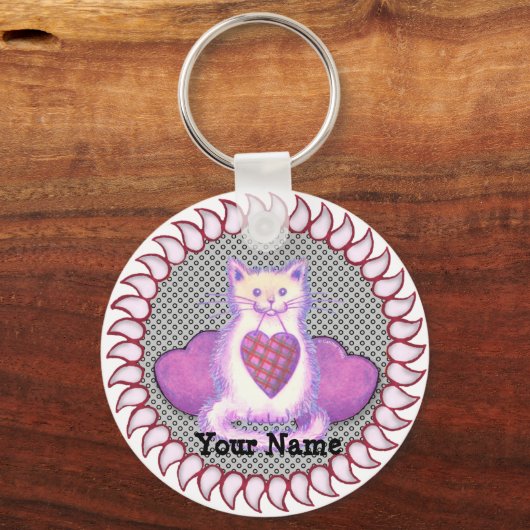 Plaid Heart Cat sleutelhanger (Voorkant)
