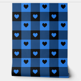 Plaid & Hearts Schattige Plezier Zwart & Blauw Jon Behang