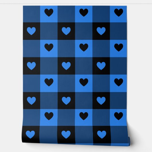 Plaid & Hearts Schattige Plezier Zwart & Blauw Jon Behang (Afrollen)
