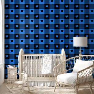 Plaid & Hearts Schattige Plezier Zwart & Blauw Jon Behang