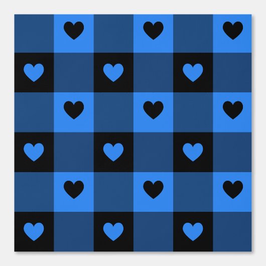 Plaid & Hearts Schattige Plezier Zwart & Blauw Jon Behang (Voorkant)