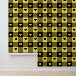 Plaid & Hearts Schattige Plezier Zwart & Geel Kwek Behang