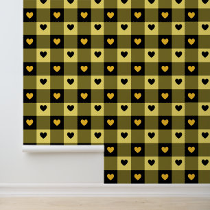 Plaid & Hearts Schattige Plezier Zwart & Geel Kwek Behang