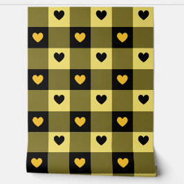 Plaid & Hearts Schattige Plezier Zwart & Geel Kwek Behang