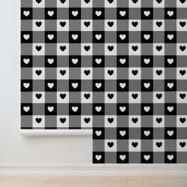 Plaid Hearts Schattige Plezier Zwart & Wit Unisex  Behang