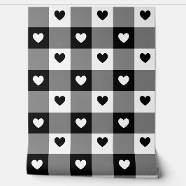 Plaid Hearts Schattige Plezier Zwart & Wit Unisex  Behang