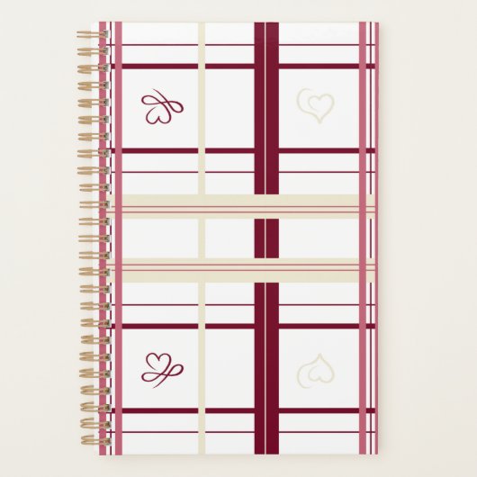 Plaid Hearts Spiral Planner- Whimsical Burgundy  Planner (Voorkant)
