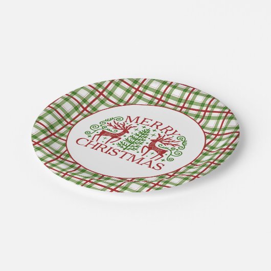 Plaid Herten Kerstmis Papieren Bordje (Gekanteld)