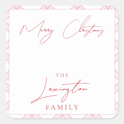 Plaid Holiday Gift Label Stickers - Hot Pink & Red (Voorkant)