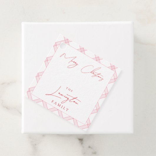 Plaid Holiday Gift Labels - Hot Pink & Red (In situ)